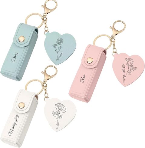 Customized engraved lipstick case keychain with mirror - Personalized mini lipstick travel case, compact makeup storage bag, a gift for ladies and girls in Kuwait