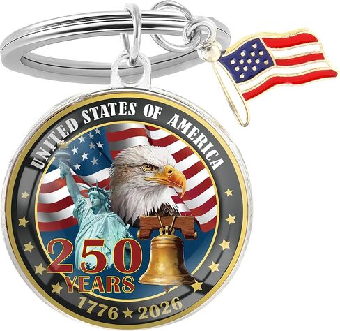 USA 250th Anniversary Merchandise Keychain, Commemorative Keychain, American Semi-quincentennial Metal Key Ring with Flag Charm, Patriotic Celebration Gift for Men Women in Saudi Arabia
