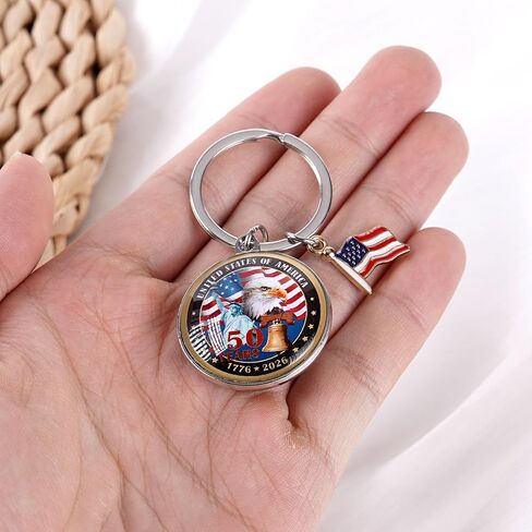 USA 250th Anniversary Merchandise Keychain, Commemorative Keychain, American Semi-quincentennial Metal Key Ring with Flag Charm, Patriotic Celebration Gift for Men Women in Saudi Arabia