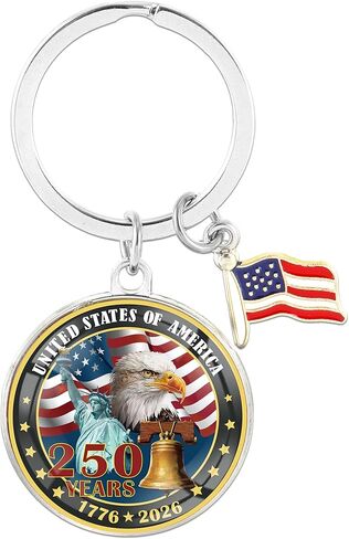 USA 250th Anniversary Merchandise Keychain, Commemorative Keychain, American Semi-quincentennial Metal Key Ring with Flag Charm, Patriotic Celebration Gift for Men Women in Saudi Arabia