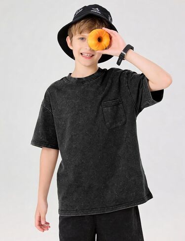Flygo Boys Girls 3 Pack Cotton Tshirts Unisex Kids Acid Wash Crewneck Basic Tees Summer Vintage Short Sleeve Plain Tops 5-14Y in Saudi Arabia