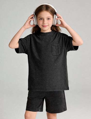 Flygo Boys Girls 3 Pack Cotton Tshirts Unisex Kids Acid Wash Crewneck Basic Tees Summer Vintage Short Sleeve Plain Tops 5-14Y in Saudi Arabia