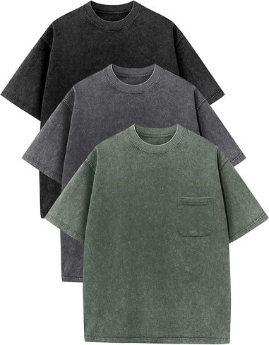 Flygo Boys Girls 3 Pack Cotton Tshirts Unisex Kids Acid Wash Crewneck Basic Tees Summer Vintage Short Sleeve Plain Tops 5-14Y in Saudi Arabia