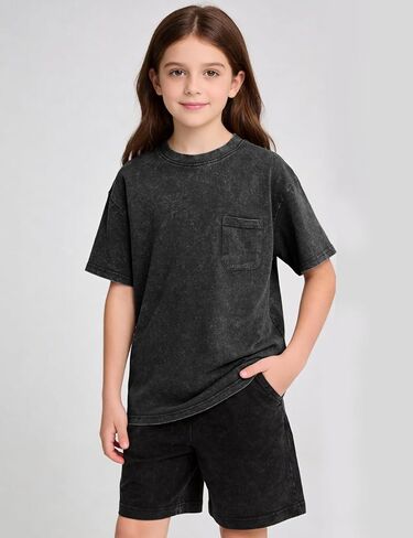 Flygo Boys Girls 3 Pack Cotton Tshirts Unisex Kids Acid Wash Crewneck Basic Tees Summer Vintage Short Sleeve Plain Tops 5-14Y in Saudi Arabia