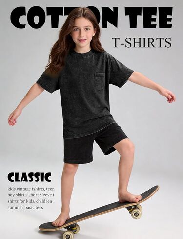 Flygo Boys Girls 3 Pack Cotton Tshirts Unisex Kids Acid Wash Crewneck Basic Tees Summer Vintage Short Sleeve Plain Tops 5-14Y in Saudi Arabia