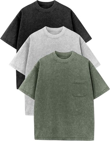 Flygo Boys Girls 3 Pack Cotton Tshirts Unisex Kids Acid Wash Crewneck Basic Tees Summer Vintage Short Sleeve Plain Tops 5-14Y in Saudi Arabia