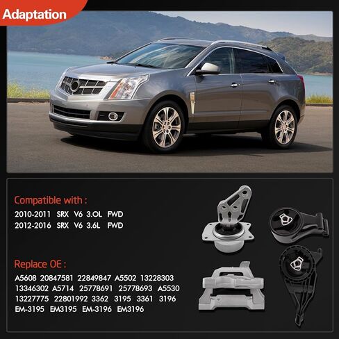 Engine Motor & Trans Mount kit Compatible with Cadillac SRX 2010-2011 SRX 3.0L V6 & 2012-2016 3.6L V6 FWD Engine, Replace A5608 A5502 A5714 A5530 3362 3195 3361 3196 4Pcs in Kuwait