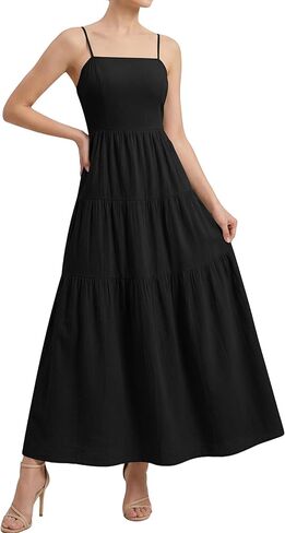 فستان صيفي نسائي من Okiwam موضة 2026 فستان بوهو غير رسمي بدون أكمام وحزام سباغيتي فستان ماكسي مكشكش طويل للشاطئ فساتين الشمس in Kuwait