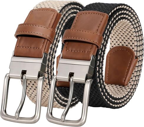 JASGOOD Reversible Elastic Braided Belt for Men, 1.34" Casual Woven Stretch Golf Belt for Jeans Shorts Pants in Saudi Arabia