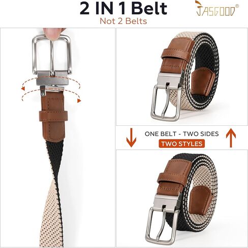 JASGOOD Reversible Elastic Braided Belt for Men, 1.34" Casual Woven Stretch Golf Belt for Jeans Shorts Pants in Saudi Arabia