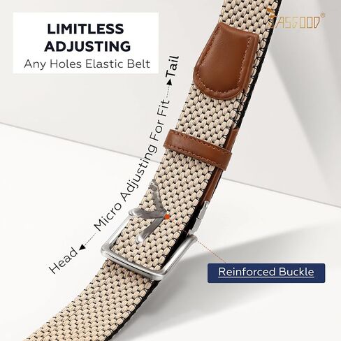 JASGOOD Reversible Elastic Braided Belt for Men, 1.34" Casual Woven Stretch Golf Belt for Jeans Shorts Pants in Saudi Arabia