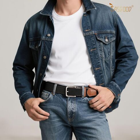 JASGOOD Reversible Elastic Braided Belt for Men, 1.34" Casual Woven Stretch Golf Belt for Jeans Shorts Pants in Saudi Arabia