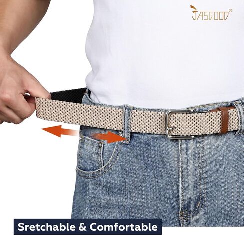 JASGOOD Reversible Elastic Braided Belt for Men, 1.34" Casual Woven Stretch Golf Belt for Jeans Shorts Pants in Saudi Arabia