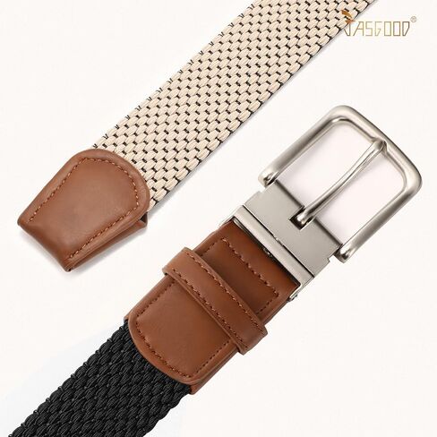 JASGOOD Reversible Elastic Braided Belt for Men, 1.34" Casual Woven Stretch Golf Belt for Jeans Shorts Pants in Saudi Arabia