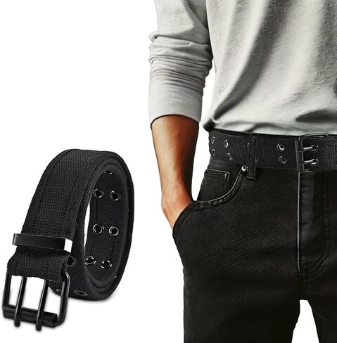 Double Prong Belt for Plus Size Men & Women, 42'' Black Grommet Nylon Belt in Kuwait
