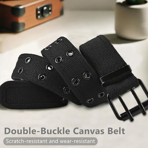 Double Prong Belt for Plus Size Men & Women, 42'' Black Grommet Nylon Belt in Kuwait