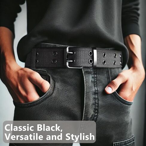 Double Prong Belt for Plus Size Men & Women, 42'' Black Grommet Nylon Belt in Kuwait
