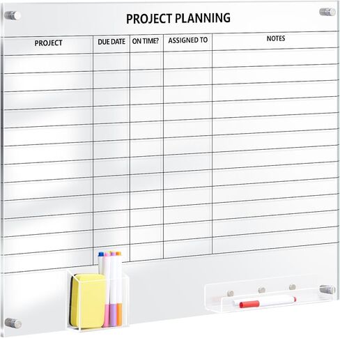 Lincia Acrylic Project Planning Board, 24 x 18 Inch Clear Wall Schedule Dry Erase Board with 8 Markers and Eraser, Whiteboard Planner with Lines for Home Office Project and Family Organization in Saudi Arabia
