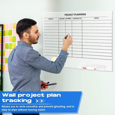 Lincia Acrylic Project Planning Board, 24 x 18 Inch Clear Wall Schedule Dry Erase Board with 8 Markers and Eraser, Whiteboard Planner with Lines for Home Office Project and Family Organization in Saudi Arabia