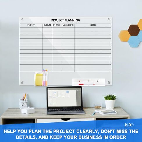 Lincia Acrylic Project Planning Board, 24 x 18 Inch Clear Wall Schedule Dry Erase Board with 8 Markers and Eraser, Whiteboard Planner with Lines for Home Office Project and Family Organization in Saudi Arabia