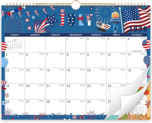 Calendar 2026-2027 - 18 Months Wall Calendar 2026-2027, Jul. 2026 - Dec. 2027, 14.6'' x 11.4", Hanging Monthly Calendar, Holidays, Large Block, Twin-Wire Binding - 12 Different Themes in Saudi Arabia