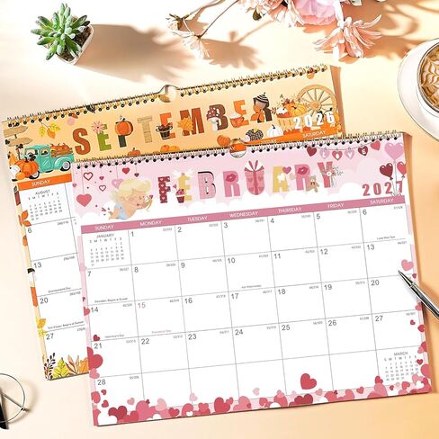 Calendar 2026-2027 - 18 Months Wall Calendar 2026-2027, Jul. 2026 - Dec. 2027, 14.6'' x 11.4", Hanging Monthly Calendar, Holidays, Large Block, Twin-Wire Binding - 12 Different Themes in Saudi Arabia