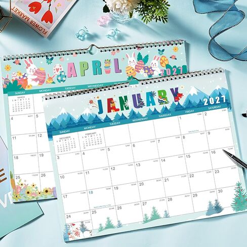 Calendar 2026-2027 - 18 Months Wall Calendar 2026-2027, Jul. 2026 - Dec. 2027, 14.6'' x 11.4", Hanging Monthly Calendar, Holidays, Large Block, Twin-Wire Binding - 12 Different Themes in Saudi Arabia