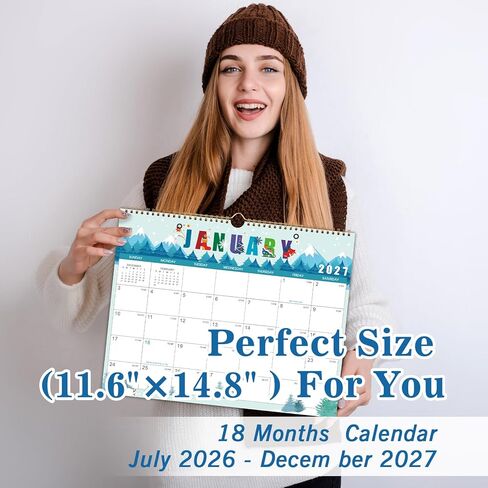 Calendar 2026-2027 - 18 Months Wall Calendar 2026-2027, Jul. 2026 - Dec. 2027, 14.6'' x 11.4", Hanging Monthly Calendar, Holidays, Large Block, Twin-Wire Binding - 12 Different Themes in Saudi Arabia