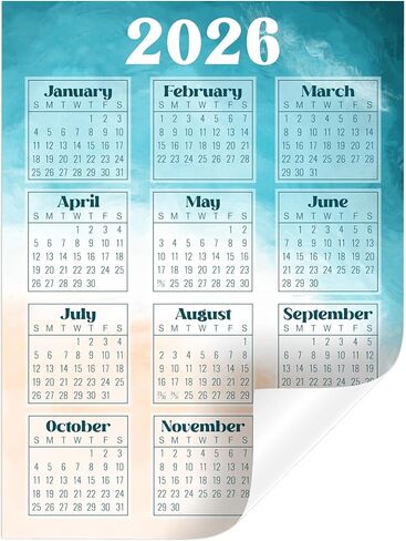 ملصق لاصق للتقويم السنوي في لمحة | قابلة للإزالة وتغيير المكان (أبيض 2026، 6 × 9 بوصات) in Kuwait