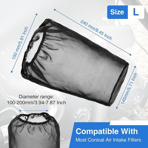 Meonum 2 Pack Cone Air Intake Filter Cover, Universal Cold Air Filter Sock Dustproof Protective Cover, Car Motorcycle Cleaner Wrap Accessories for High Flow Cone Intake Filters (Large) in Kuwait