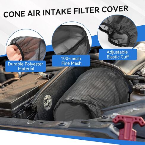 Meonum 2 Pack Cone Air Intake Filter Cover, Universal Cold Air Filter Sock Dustproof Protective Cover, Car Motorcycle Cleaner Wrap Accessories for High Flow Cone Intake Filters (Large) in Kuwait