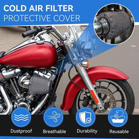 Meonum 2 Pack Cone Air Intake Filter Cover, Universal Cold Air Filter Sock Dustproof Protective Cover, Car Motorcycle Cleaner Wrap Accessories for High Flow Cone Intake Filters (Large) in Kuwait