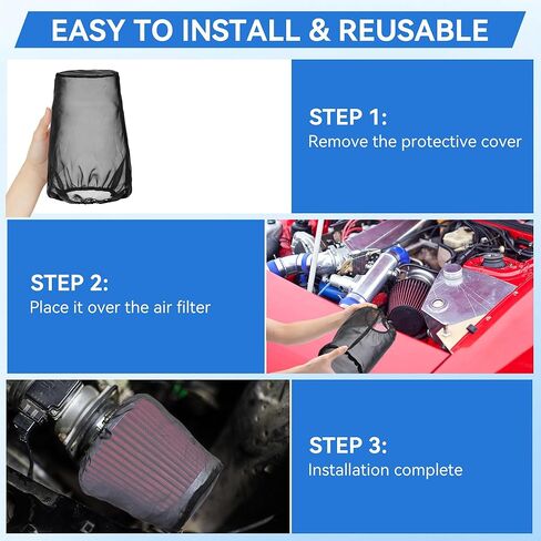 Meonum 2 Pack Cone Air Intake Filter Cover, Universal Cold Air Filter Sock Dustproof Protective Cover, Car Motorcycle Cleaner Wrap Accessories for High Flow Cone Intake Filters (Large) in Kuwait