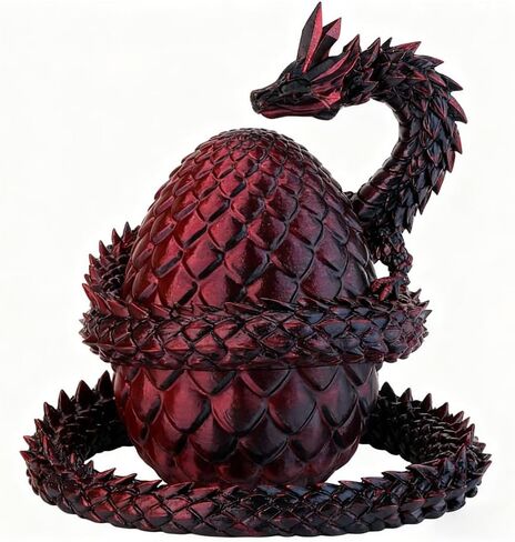 3D Printed Collectible Figurine 6.3 Inch Dragon and 2.7 Inch Egg for Home Office Decor Executive Desk (Red Black) in Saudi Arabia