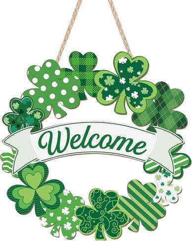 أكاليل عيد القديس باتريك لديكورات الباب الأمامي، ترحيب، علامة باب شامروك الأيرلندية، لافتات جدارية خشبية، البرسيم الربيع، عيد القديس باتريك، ديكور معلق في الأماكن المغلقة وفي الهواء الطلق لحفلة المكتب المنزلي in Kuwait