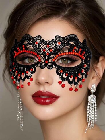 Masquerade Mask for Women Black Masks Crystal Lace Mask Halloween Eye Mask for Costume Party in Saudi Arabia