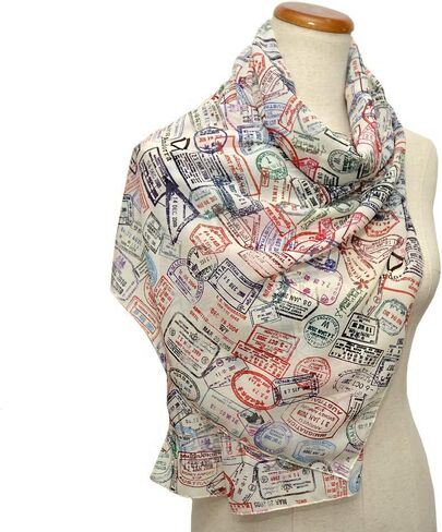 Universal Zone Traveler Chiffon Scarf.Light Chiffon scarf with Passport stamps.Flight attendant gift,Travel Agent gift.Spring Summer scarf,light scarf. in Saudi Arabia