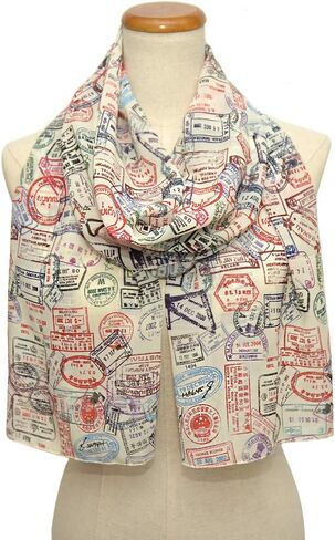 Universal Zone Traveler Chiffon Scarf.Light Chiffon scarf with Passport stamps.Flight attendant gift,Travel Agent gift.Spring Summer scarf,light scarf. in Saudi Arabia