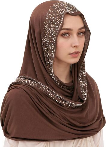 وشاح حجاب نسائي من IPENNY - مزين بأحجار الراين، ناعم وخفيف الوزن ومتعدد الاستخدامات للارتداء اليومي، والصلاة، والمناسبات الخاصة in Saudi Arabia