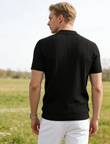 Yeokou Men Cable Knit Polo Shirt Short Sleeve Collared Pullover Sweater Casual Tops in Saudi Arabia