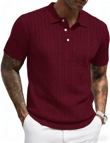 Yeokou Men Cable Knit Polo Shirt Short Sleeve Collared Pullover Sweater Casual Tops in Saudi Arabia