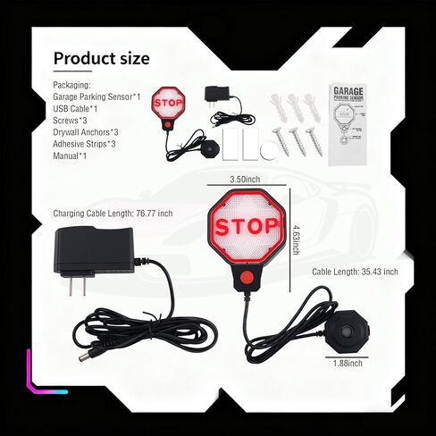 LED Garage Parking Aid Adjustable,Dual Power Garage Parking Sensor with LED Red/Yellow/Green Display,Portable Garages Car Stop Indicator as Garages Parkings Assist Car Accessories in Saudi Arabia