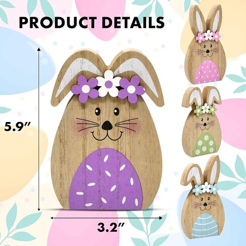 Gift Boutique Set of 4 Wooden Easter Bunny Rabbits – Rustic Spring Decorations with Flower Accents for Tabletop, Mantle and Shelf in Saudi Arabia