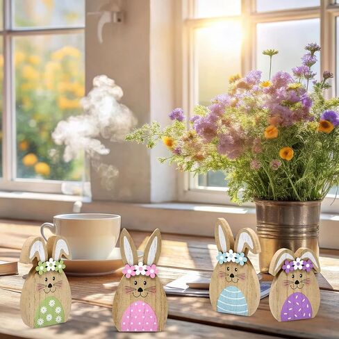 Gift Boutique Set of 4 Wooden Easter Bunny Rabbits – Rustic Spring Decorations with Flower Accents for Tabletop, Mantle and Shelf in Saudi Arabia