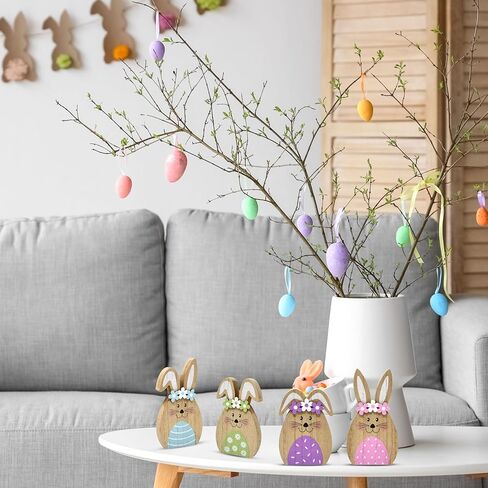 Gift Boutique Set of 4 Wooden Easter Bunny Rabbits – Rustic Spring Decorations with Flower Accents for Tabletop, Mantle and Shelf in Saudi Arabia