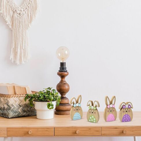 Gift Boutique Set of 4 Wooden Easter Bunny Rabbits – Rustic Spring Decorations with Flower Accents for Tabletop, Mantle and Shelf in Saudi Arabia