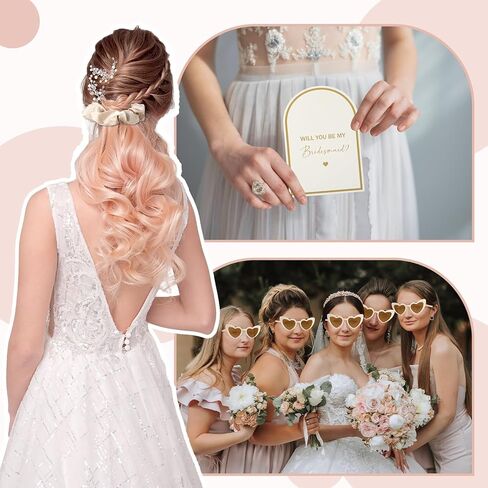 43 Pcs Bridesmaid Proposal Gifts Set of 6 Bridesmaid Boxes Bulk Will You Be My Maid of Honor Gift with Makeup Bag Case Eye Mask Glasses Hair Scrunchies Gift Box for Wedding Bride Shower(Beige) in Saudi Arabia