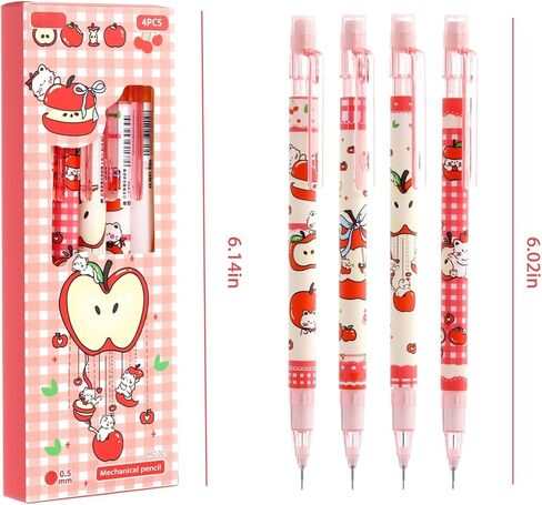 4Pcs Red Cute Cat Mechanical Pencils with Eraser 0.5mm Kawaii Cartoon Cat Mechanical Pencil School Pencil Cat Gifts for Women Man in Kuwait
