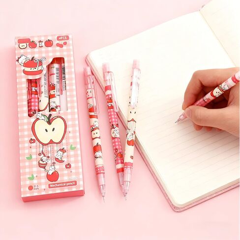 4Pcs Red Cute Cat Mechanical Pencils with Eraser 0.5mm Kawaii Cartoon Cat Mechanical Pencil School Pencil Cat Gifts for Women Man in Kuwait