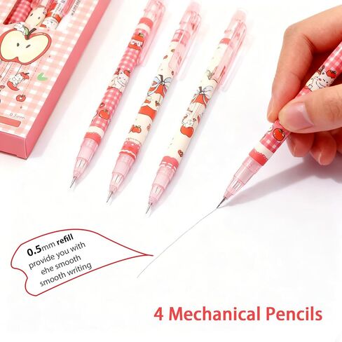 4Pcs Red Cute Cat Mechanical Pencils with Eraser 0.5mm Kawaii Cartoon Cat Mechanical Pencil School Pencil Cat Gifts for Women Man in Kuwait